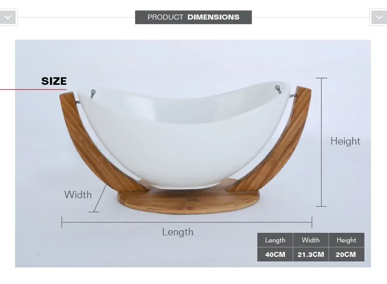 Porcelain White 13" Big Ceramic Salad Bowl With Wood Stand For