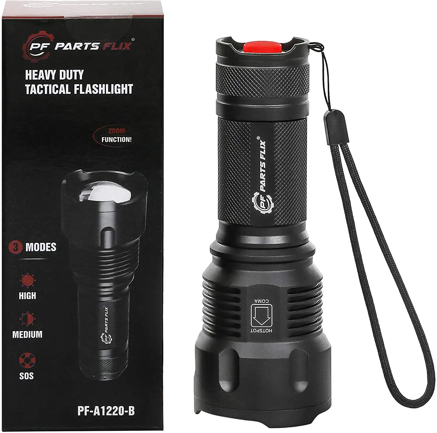 Parts Flix PF-A1220-B LED Tactical, Ultra Bright Zoomable, 5 Modes, Water Resistant, Handheld Light-Best Camping, Outdoor, Emergency, Everyday Flashlights