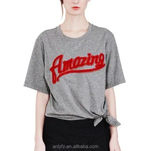OEM service custom printing machine pattern hot selling fashion letters knot leisure T-shirt for ladies OEM service custom printing machine pattern hot selling fashion letters knot leisure T-shirt for ladies