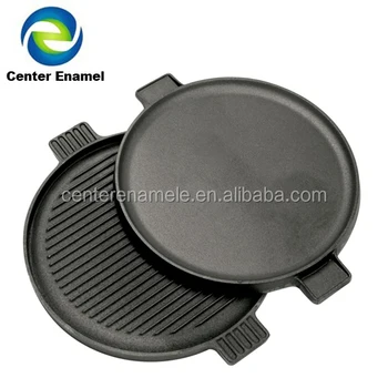 Double Sided Cast Iron Enamel Grill Pan Griddle Two Handle Double Sided Cast Iron Enamel Grill Pan Griddle Two Handle