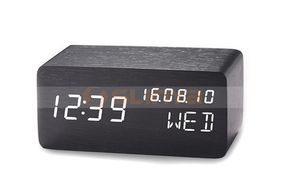 Mini Led Table Clock Multistyle Wooden Digital Clock With Week Display