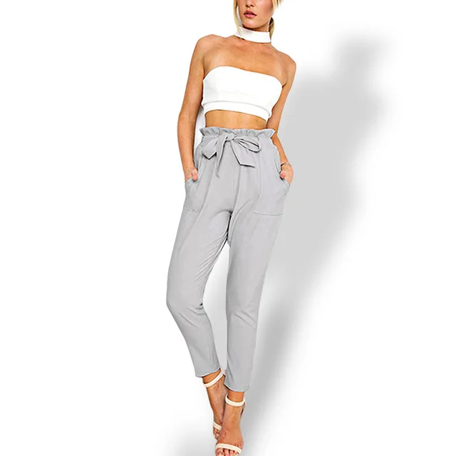 high waisted pants with bow tie