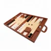 Manufacture customized deluxe promotion gifts backgammon chess checker set leather frame with wood brown