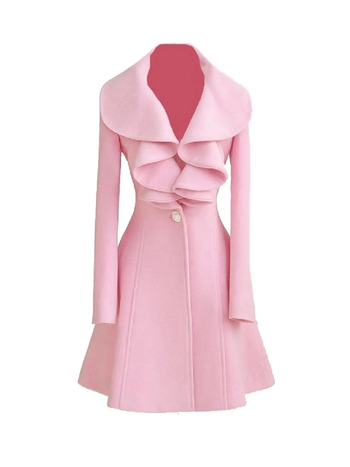 Zimaes-Women Solid-Colored Woolen Flounced Mid-Long Pea Coat Jackets