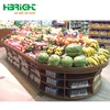 supermarket display shelf for fruit and vegetables with hanging price tag