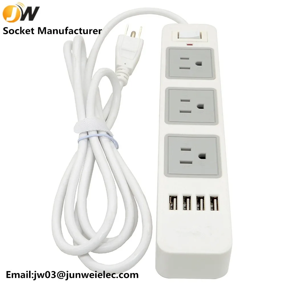 Extension Lead with USB 3 gang power strip with 4 usb charger 2M black surge protector with Overload Protection