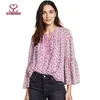 Best selling lady blouse long sleeve chiffon floral printed cutting women tops