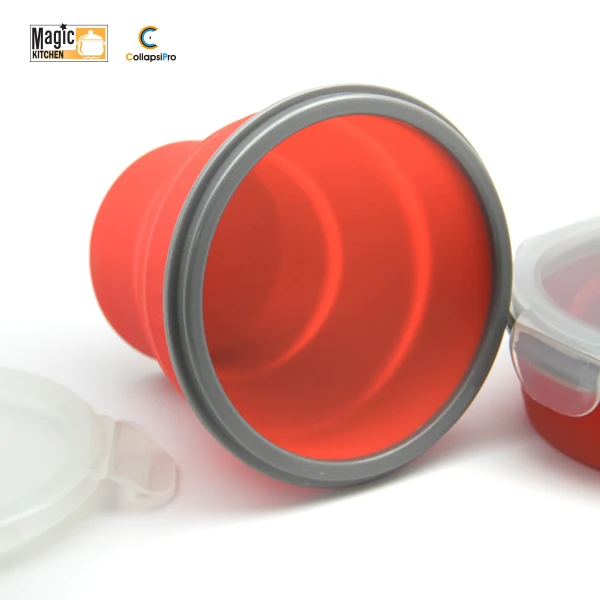 FDA Approve Collapsible Silicone Coffee Cup Folding Drinking Cup For Travel With Lock Lid