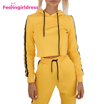 Personalizado Último Diseño Amarillo De Manga Larga Recortada Top Hoodie  Plain Womens Chándal Set - Buy Chándal Para Mujer,Chándal Liso,Conjunto De  Chándal Para Mujer Product on Alibaba.com