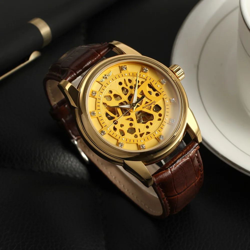 2018 hand klok voor man Skelet Horloge, luxe Merken Beste Automatische Zelfoprollend Horloges