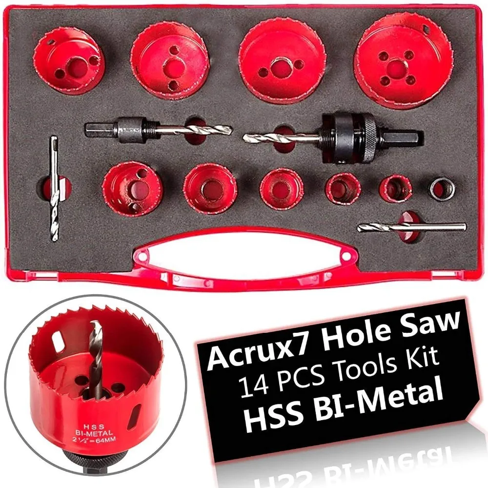 Hole Saw Kit 3/4"2 1/2" Diamond Concrete Tile Hss Bimetal Hole Saw Drill Bit Cutter Set With