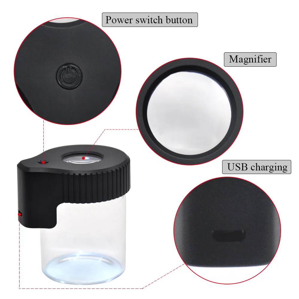 Air Tight Glass Storage Magnifying Weed Stash Jar Herb Container With ...