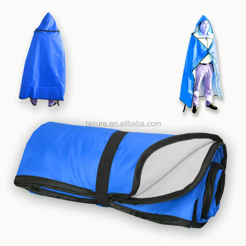 Hooded Stadium Blanket With Waterproof Nylon Backing In Blue Colour By
