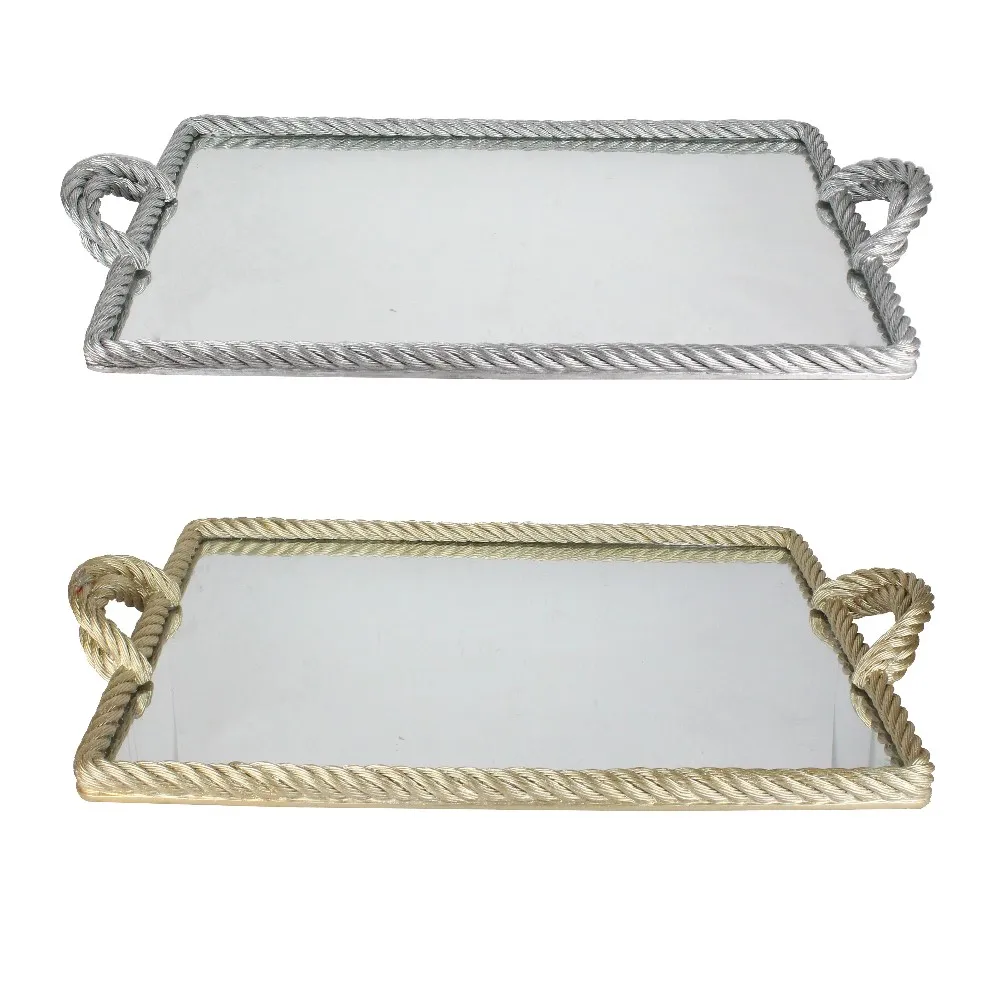 Mirror Serving Tray Gold Decorative with Resin Branch Shaped Handle for Wedding Availabile 30% Deposit Accpectable Beautiful factory