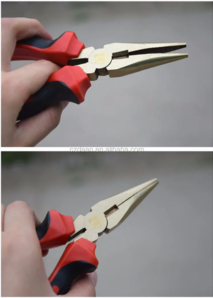 Non Sparking Non Berylco Reverse Needle Nose Pliers,6" Cutting