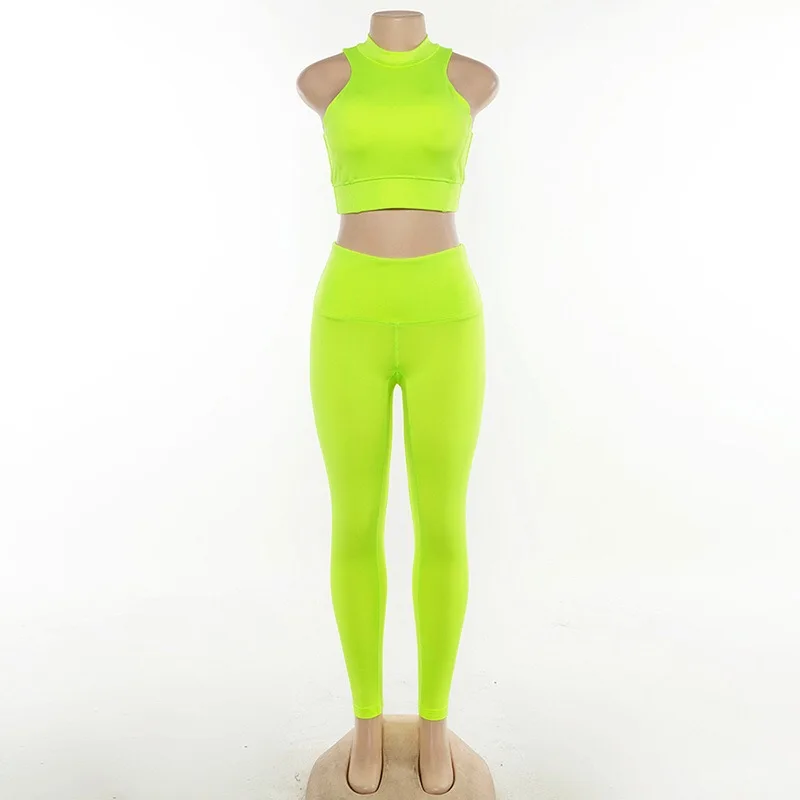 2019 Fashion Two Piece Workout Women Sexy Clothing Fluorescent ...