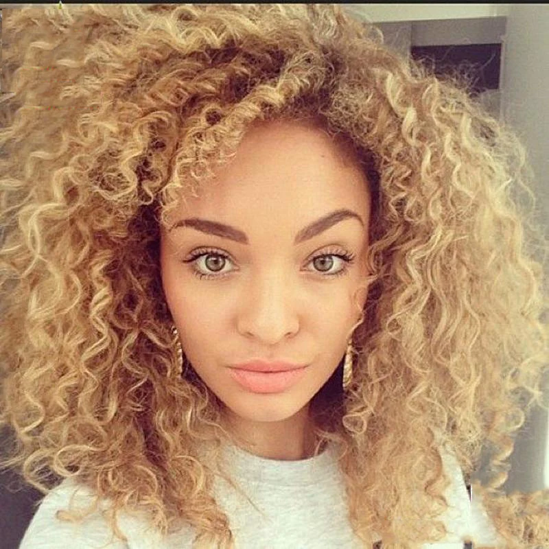Honey blonde ombre 1B/30 brazilian 12inch kinky curly human hair full lace ...