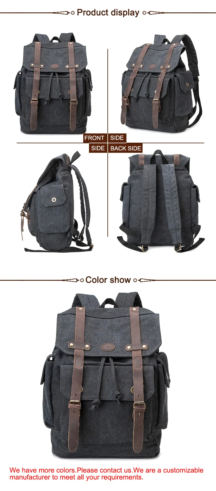 2018 Hot sale 16oz Washed Canvas laptop backpack for school