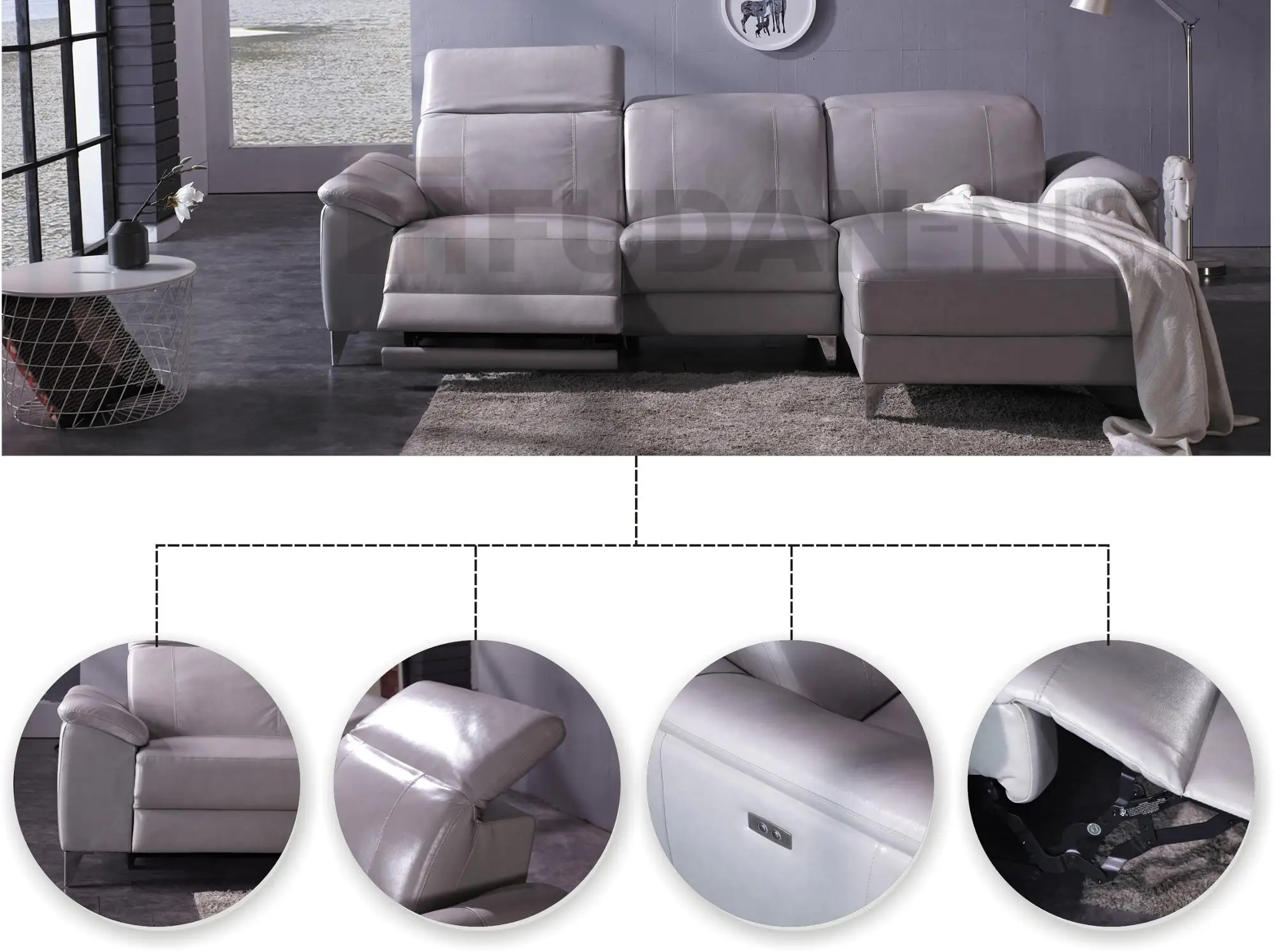 Real Leather Corner Sofa Suite With Adjustable Headrests And Electronic