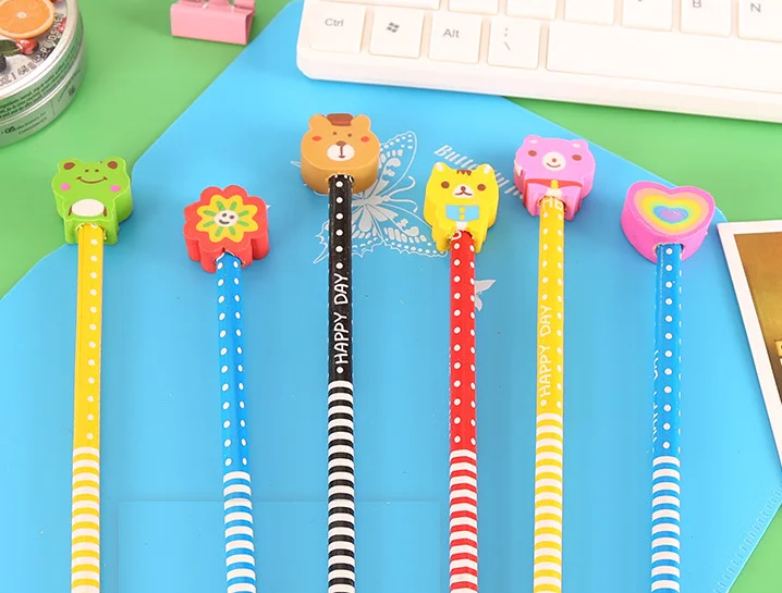 Newest Kids Cartoon Lovely Pencil With Eraser Stationery Custom Pencil ...