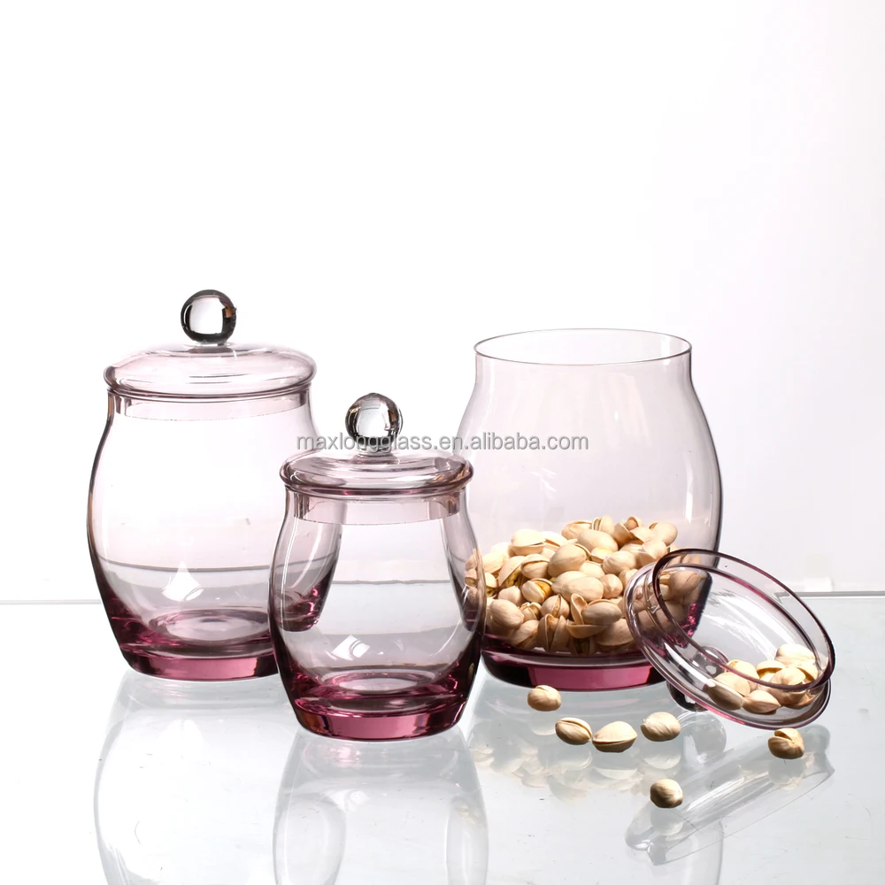 High Quality Handmade Pink Color Glass Jar With Lid Buy Glass Jar With Lid,Glassware Product