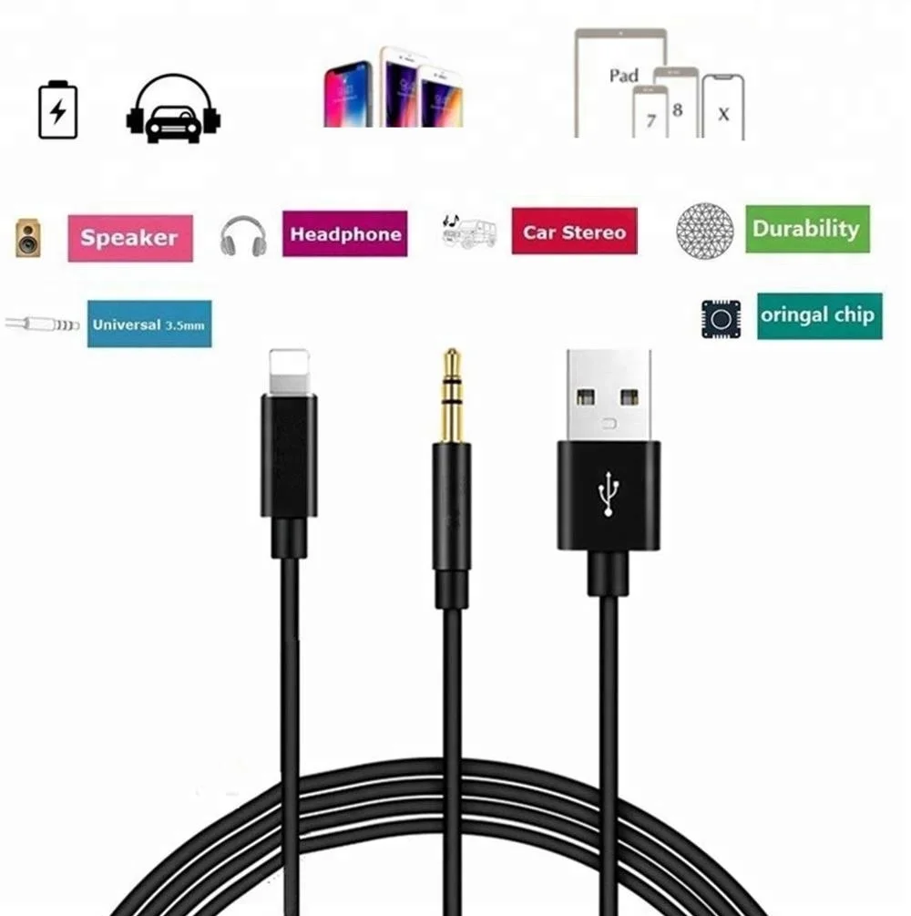 2 En 1 Cable De Audio Del Coche 3,5mm Adaptador Puerto De Carga Del