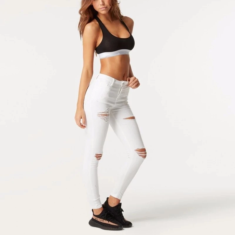 2021批发便宜时尚时尚牛仔裤高腰撕开推高紧身性感女装牛仔裤牛仔- Buy