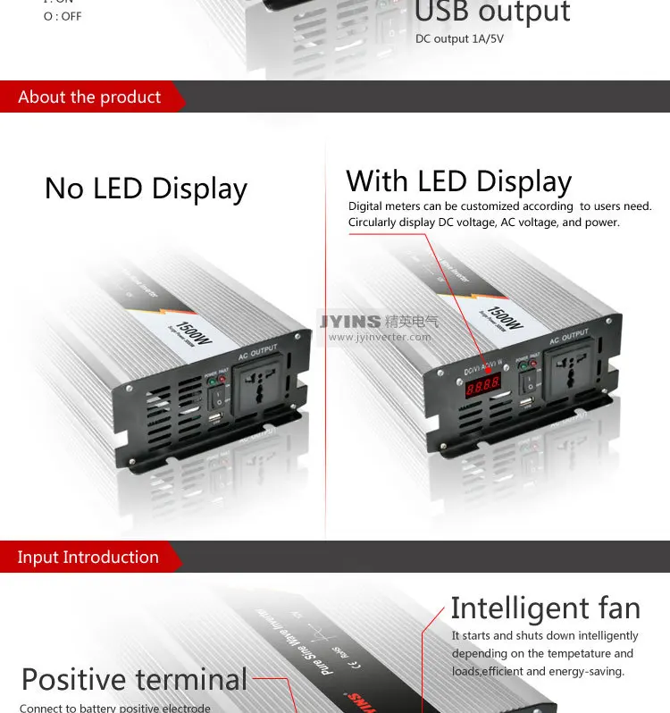 1500W 12v 24v 48v dc to ac 110v 230v pure sine wave off grid power inverter