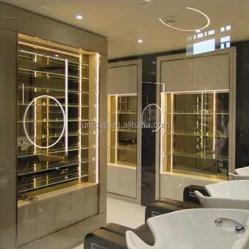 High End Hair Salon Furniture Design Led Lighted Gl Display Wall High End Hair Salon Furniture Design Led Lighted Gl Display Wall Unit And Mirror Station