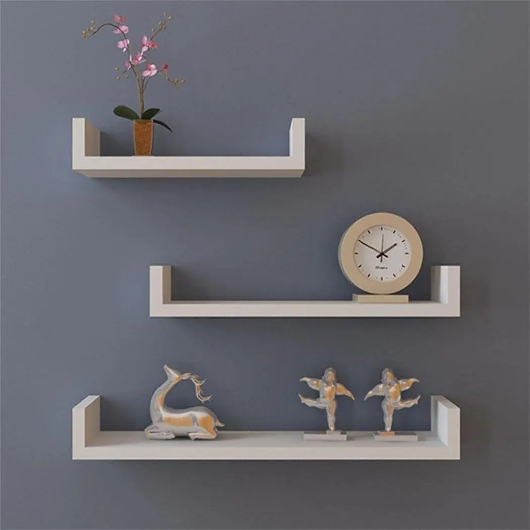 Elever DIY Wall Shelf 3 Set Floating U Shelves, White Hanging Wall Mount Corner Floating Shelves Bracket Bookshelf