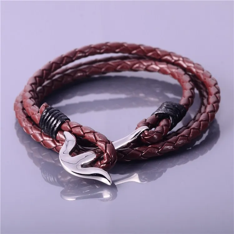 Simple Design Diy Braided Brown Rope Leather Band Custom Silver Simple Design Diy Braided Brown Rope