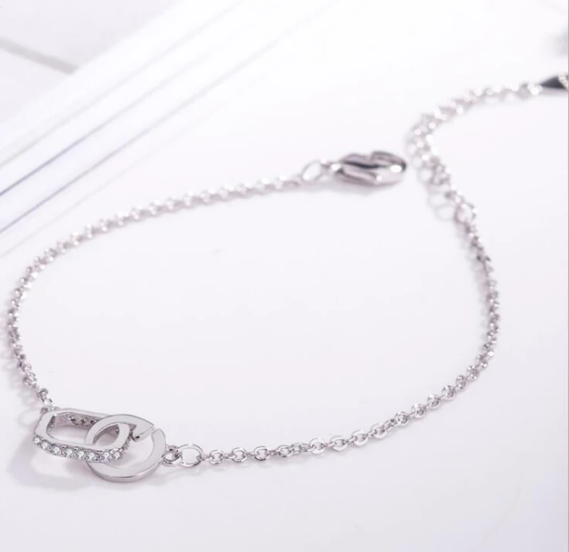 High Fashion Design With Rhinestone Two Rings Silver Women Chain