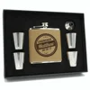 6OZ Embossed Customized Logo On Leather Stainless Steel Hip Flask Set With 4pcs Shot Glass And Small Funnel