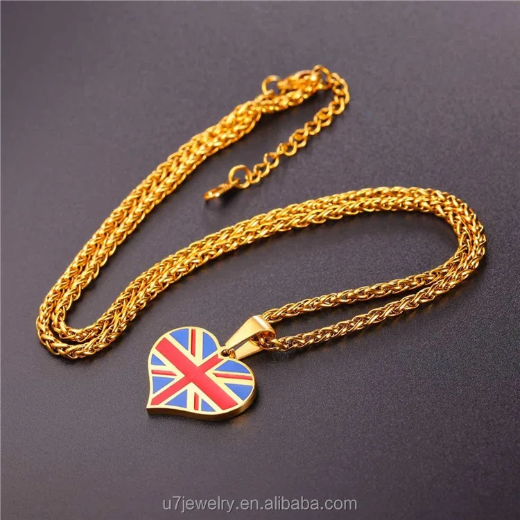 U7 2017 Unique Union Jack Pendant Charms Stainless Steel Heart / Rectangle The Union Flag