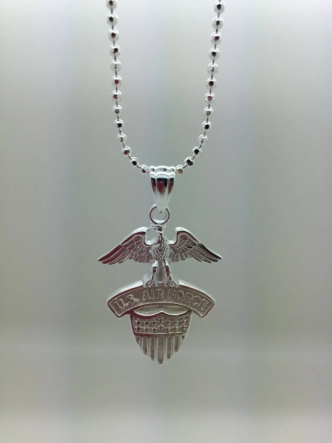 US Air Force .925 Sterling Silver Pendant For Necklace - United States Military Jewelry Pendant - USAF Charm For Chain (Silver Pendant, .925 Sterling Silver)