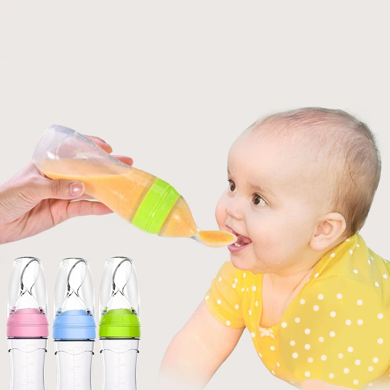 feeding baby food in a bottle