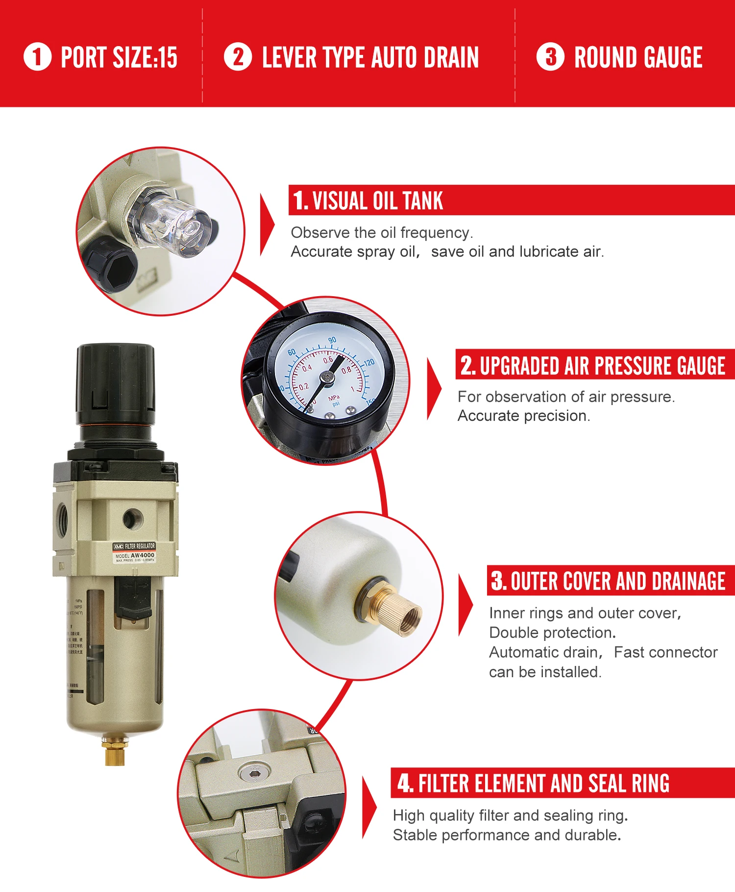 Xmc Aw400004 Smc Air Filter Regulator Pneumatic Air Filter Regulator