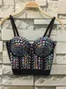 B10643A High quality Women Tops Beading Short Sexy Party Night Camii Bustier Cropped Tops Padded Bra Beaded Vest Tanks Camis