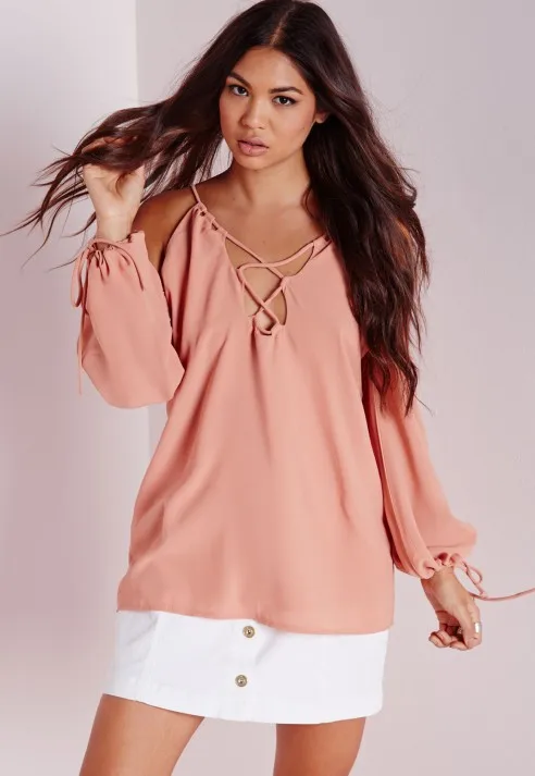 customize womens off shoulder nude color flared sleeves sexy