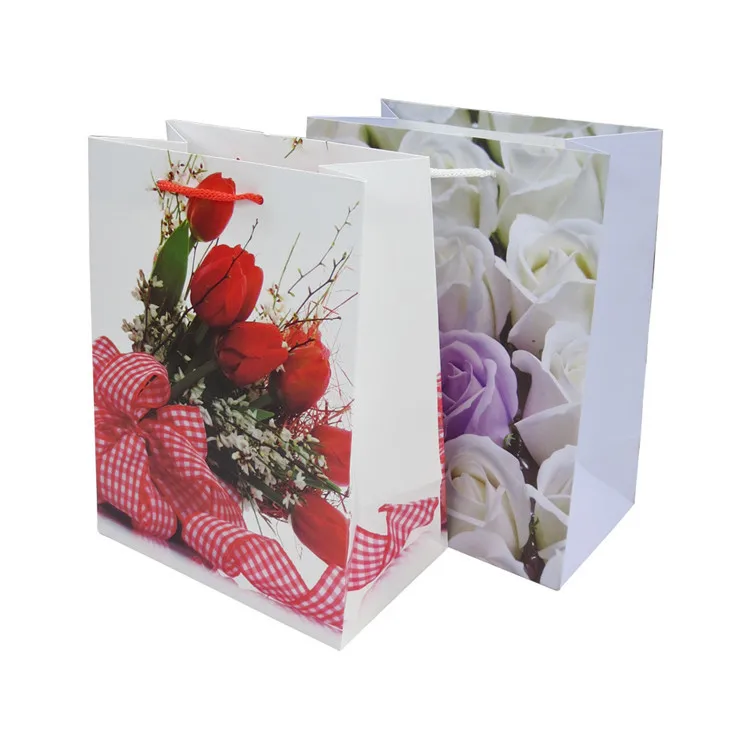 Excellent quality flower printed paper shopping bag eco friendly custom recycled paper bag