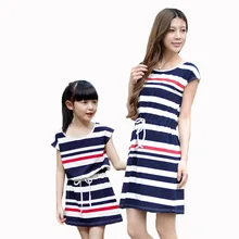 Summer fashion girl striped dress family matching outfits casual short sleeve mom and baby kid mother