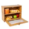 Bamboo 2- Layer Large Capacity Bread Box Countertop Bread Storage Boxes for Kitchen Counter Bread Bin