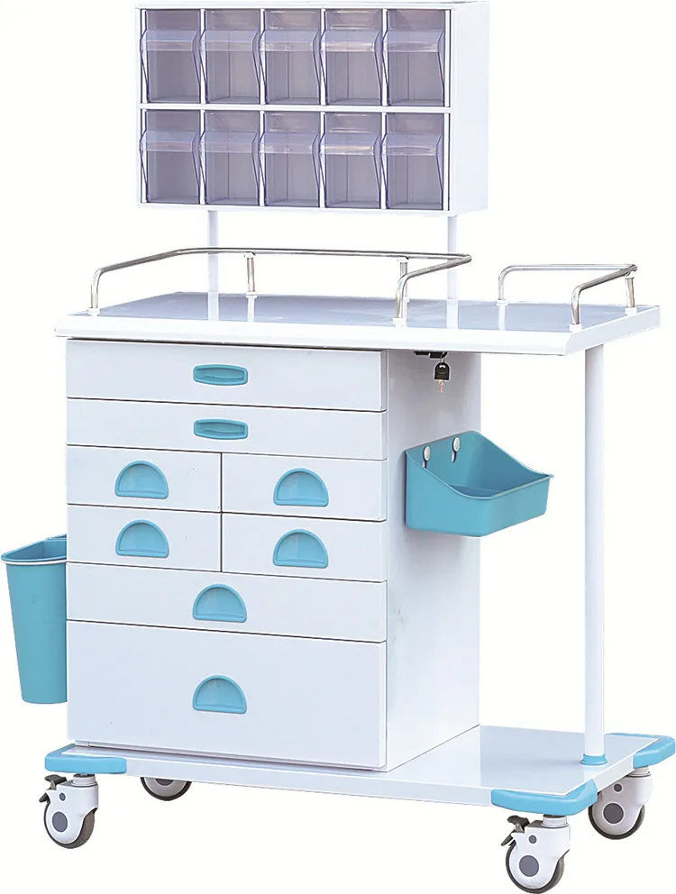 Hot sales ABS medical furniture mobile medicine anesthesia crash trolley cart in hospital