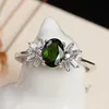 China specialized gem stone factory 925 sterling silver plated natural green diopside ring crystal ring for female