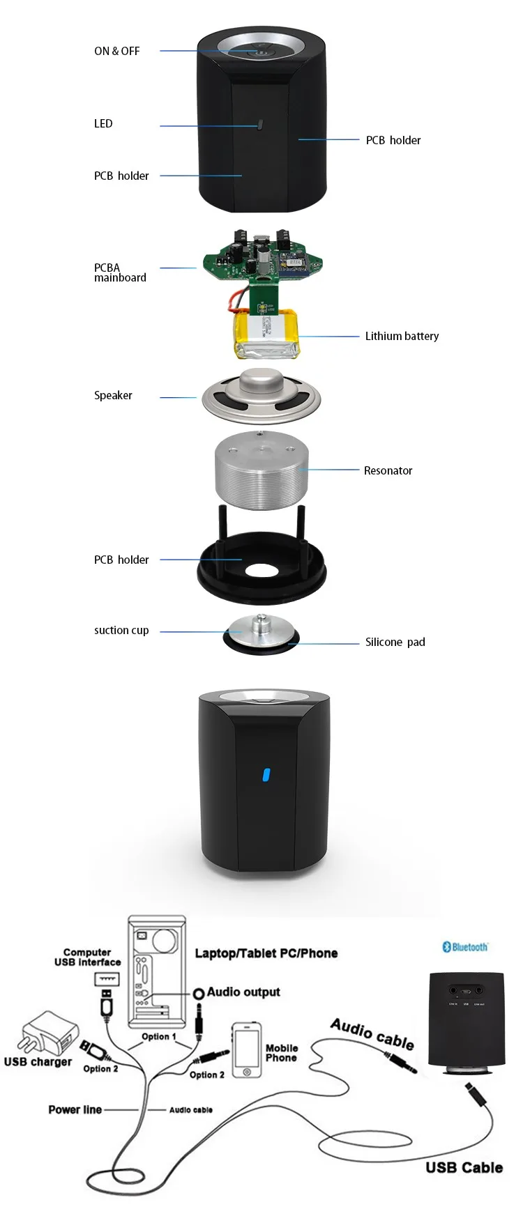 featured portable bluetooth transducer computer vibra speaker with custom logo