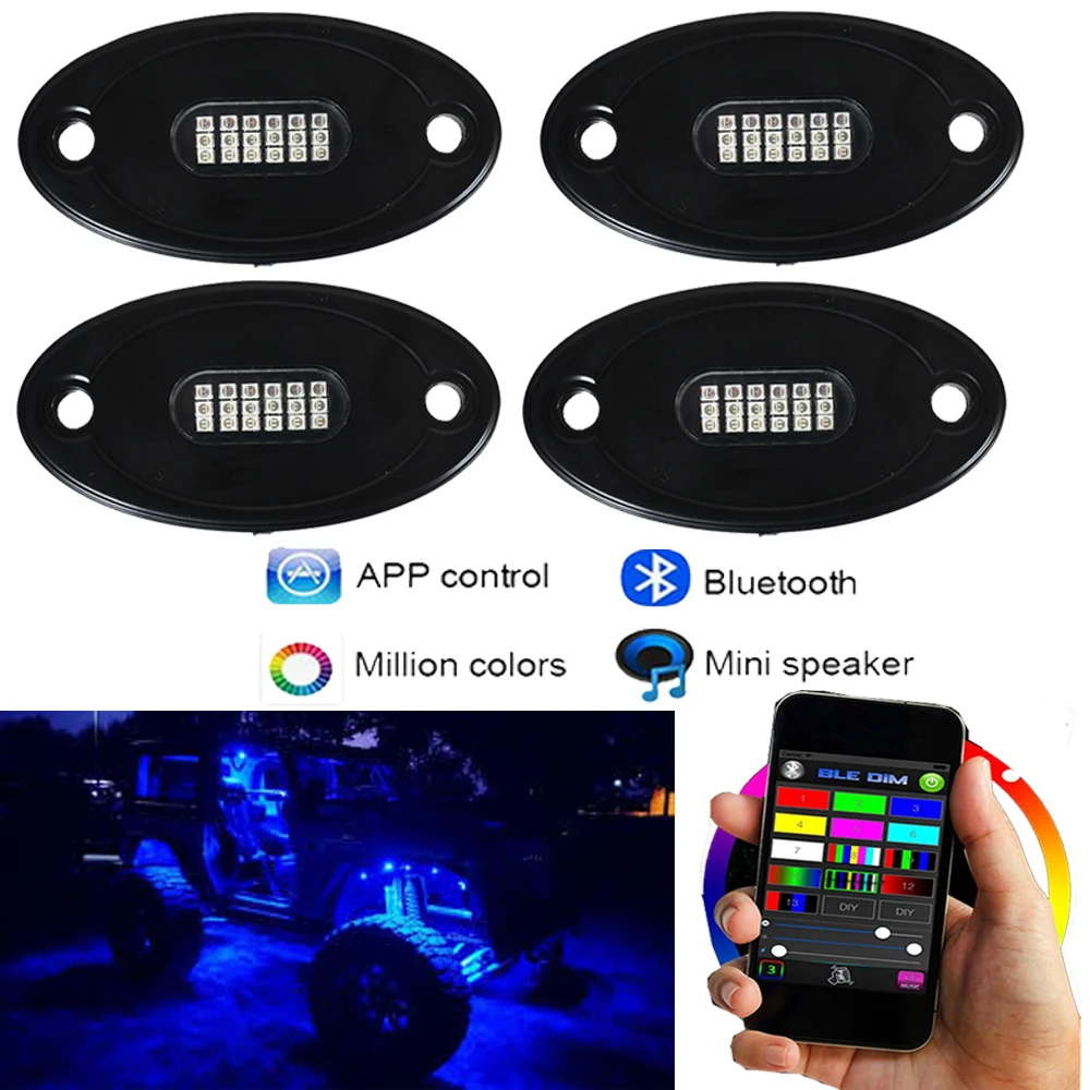 Blue-tooth LED Rock Light Kit With 4 Multi-Color + White (RGBW) Pods