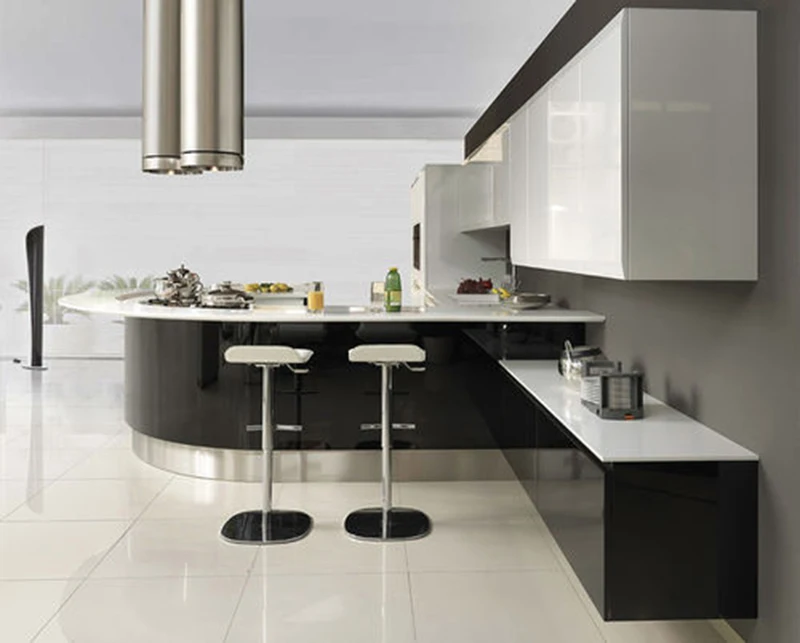 Modern Style White Black Lacquer Kitchen Island Round Kitchen