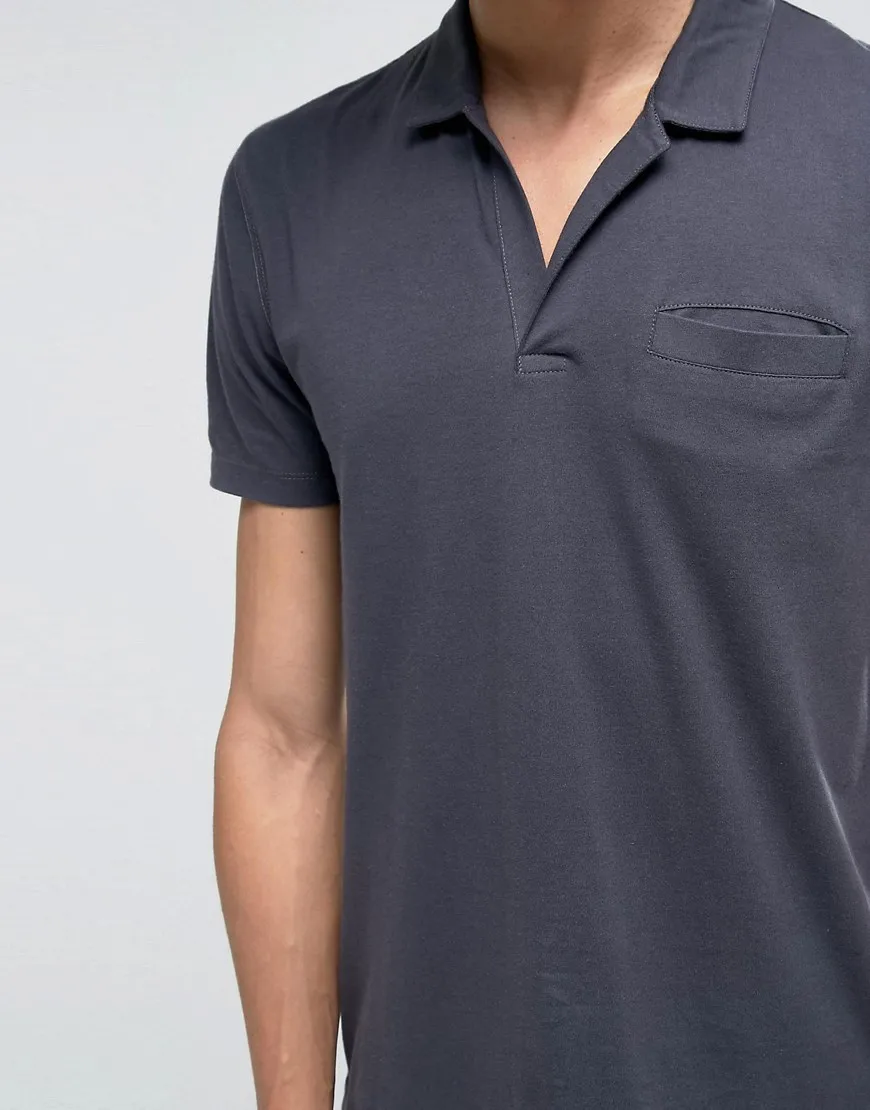 Wholesale Cheap Price Fast Delivery Open Collar Plain Chest Pocket No Button Polo Shirt In Grey Buy No Button Polo Shirt Plain No Button Polo Shirt Chest Pocket No Button Polo Shirt Product