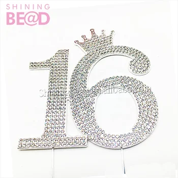 Classy Number 16 Crown Cake Topper New Stylish Clear Rhinestone Wedding ...