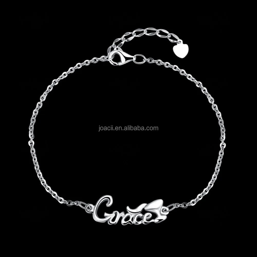 Joacii Simple Letter Charm Bracelets Jewelry Silver Chain Link Bracelets